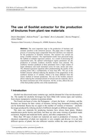 The Use of Soxhlet Extractor for the Production of Tinctures from Plant Raw Materials
