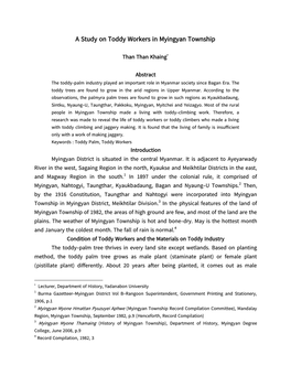 A Study on Toddy Workers in Myingyan Township.Pdf (525