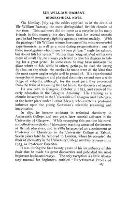 ON Monday, July 24, the Cables Apprised Us of the Death of Sir William Ramsay, the Most Distinguished Briti~Sh Chemist O.F Our Time