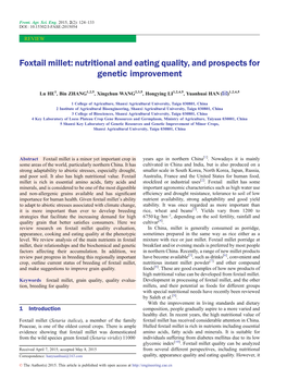 Foxtail Millet: Nutritional and Eating Quality, and Prospects for Genetic Improvement