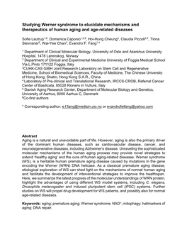 Studying Werner Syndrome to Elucidate Mechanisms and Therapeutics of Human Aging and Age-Related Diseases