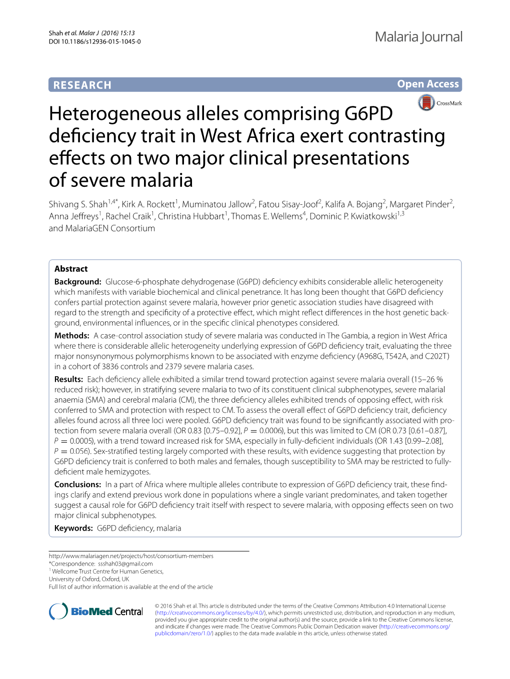 Heterogeneous Alleles Comprising G6PD Deficiency Trait in West Africa Exert Contrasting Effects on Two Major Clinical Presentations of Severe Malaria Shivang S