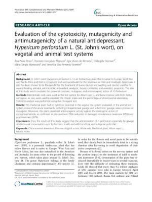 Evaluation of the Cytotoxicity, Mutagenicity and Antimutagenicity of a Natural Antidepressant, Hypericum Perforatum L