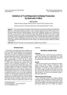 Inhibition of T-Cell-Dependent Antibody Production by Quercetin in Mice