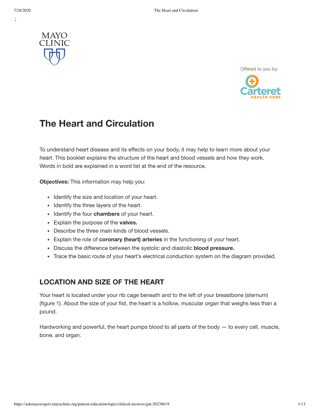 The Heart and Circulation ;