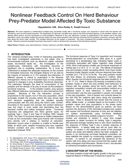 Nonlinear Feedback Control on Herd Behaviour Prey-Predator Model Affected by Toxic Substance