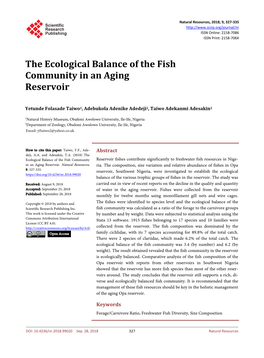 The Ecological Balance of the Fish Community in an Aging Reservoir