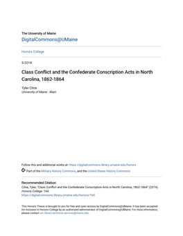 Class Conflict and the Confederate Conscription Acts in North Carolina, 1862-1864