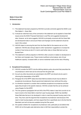 Histon and Impington Village Action Group Representation ID: 20061 Representative: Sue Lee South Cambridgeshire Local Plan Matter 6