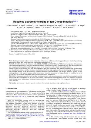 Resolved Astrometric Orbits of Ten O-Type Binaries?,?? J.-B