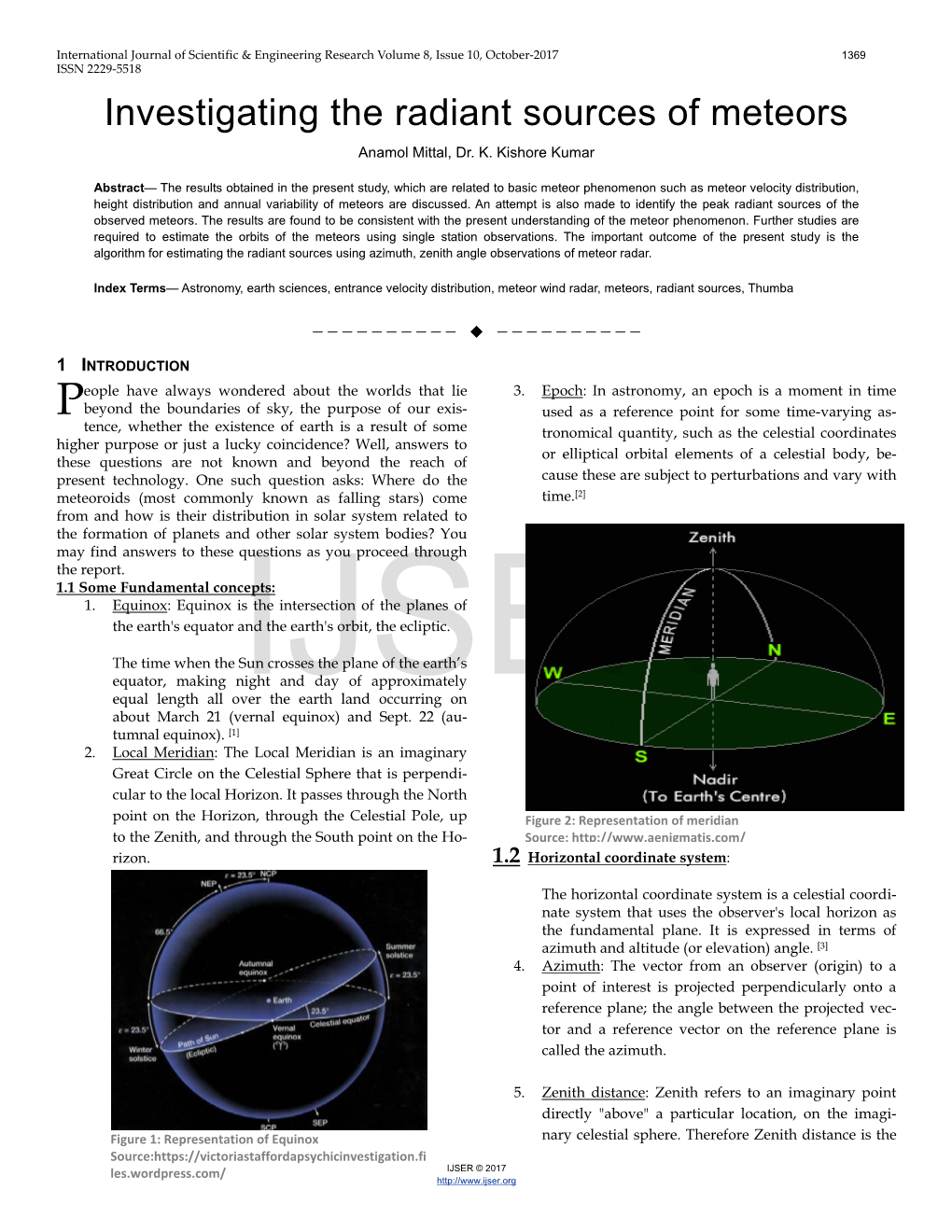 Investigating the Radiant Sources of Meteors Anamol Mittal, Dr