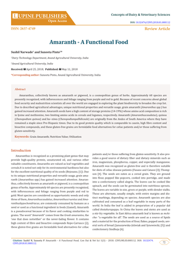 Amaranth - a Functional Food