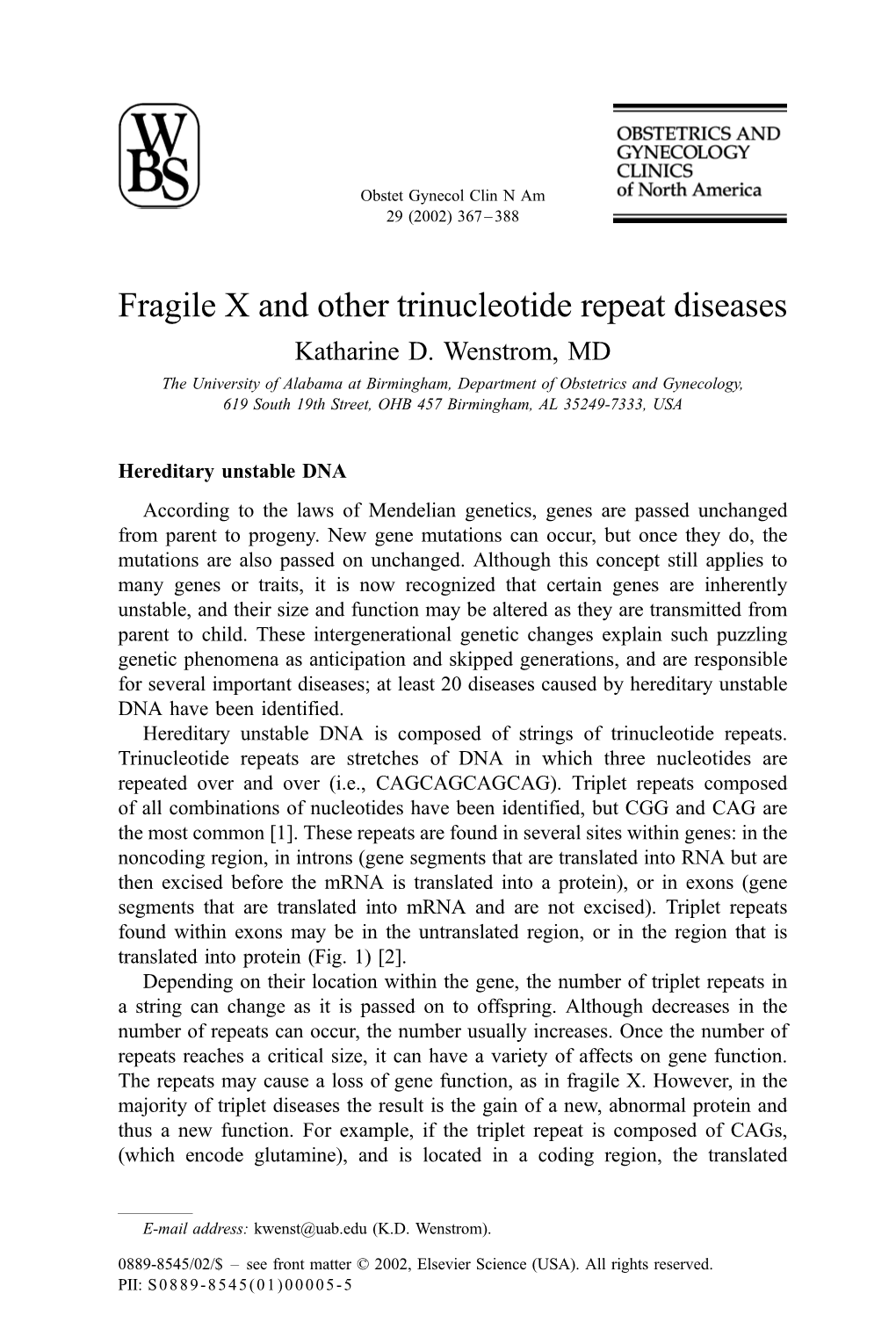 Fragile X and Other Trinucleotide Repeat Diseases Katharine D