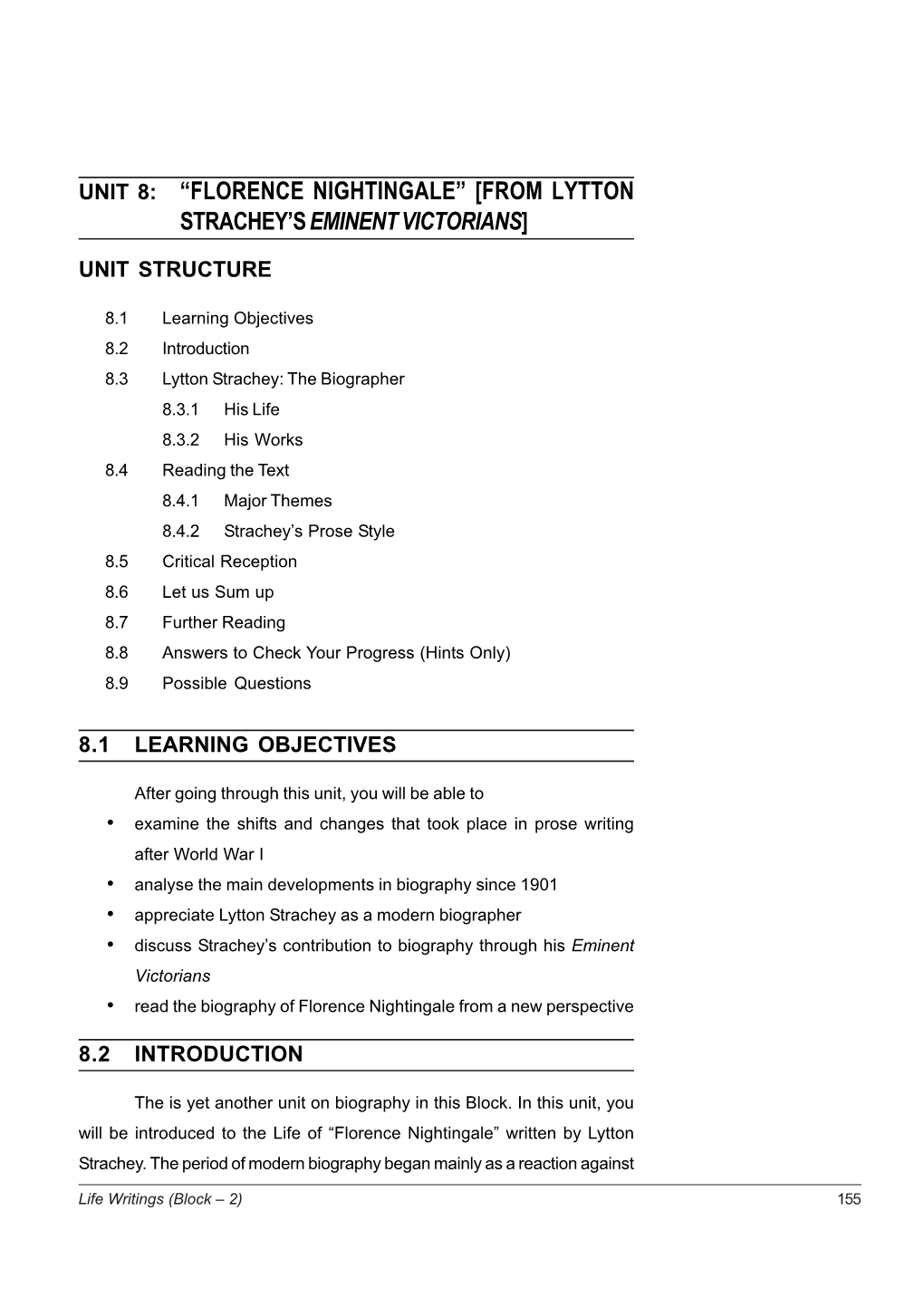 Unit 8: “Florence Nightingale” [From Lytton Strachey’S Eminent Victorians]