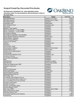 Surgical Prompt-Pay, Discounted Price Quotes