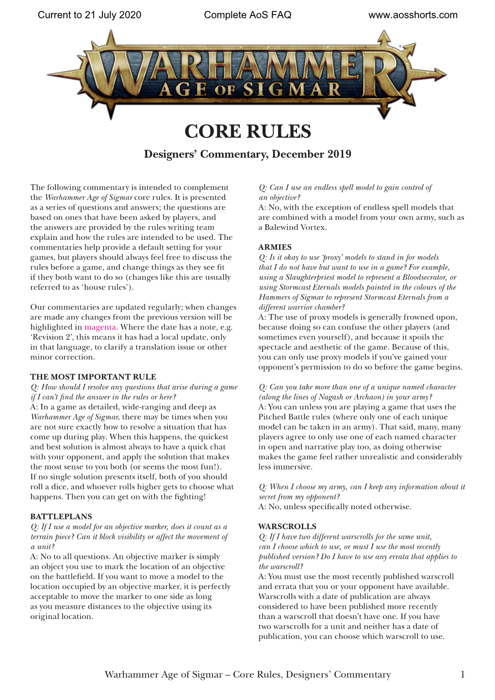 CORE RULES Designers’ Commentary, December 2019