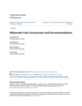 Willamette Park Assessment and Recommendations
