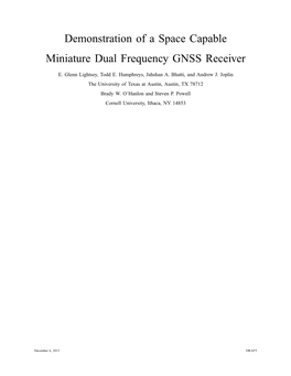 Demonstration of a Space Capable Miniature Dual Frequency GNSS Receiver