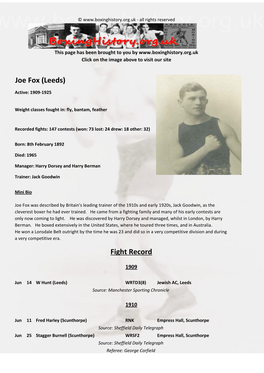 Fight Record Joe Fox (Leeds)