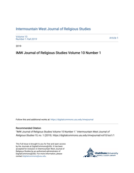 IMW Journal of Religious Studies Volume 10 Number 1