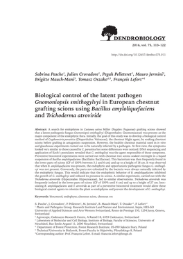 Biological Control of the Latent Pathogen Gnomoniopsis Smithogylvyi in European Chestnut Grafting Scions Using Bacillus Amyloliquefaciens and Trichoderma Atroviride