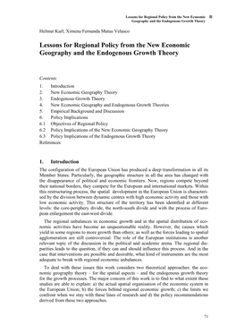 Lessons for Regional Policy from the New Economic Geography and the Endogenous Growth Theory