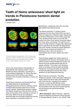 Teeth of Homo Antecessor Shed Light on Trends in Pleistocene Hominin Dental Evolution 3 October 2018