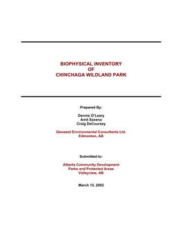 Biophysical Inventory of Chinchaga Wildland Park