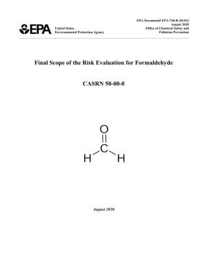 Final Scope of the Risk Evaluation for Formaldehyde CASRN 50-00-0