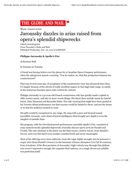 Jaroussky Dazzles in Arias Raised from Opera's Splendid Shipwrecks