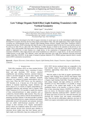Low Voltage Organic Field Effect Light Emitting Transistors with Vertical Geometry