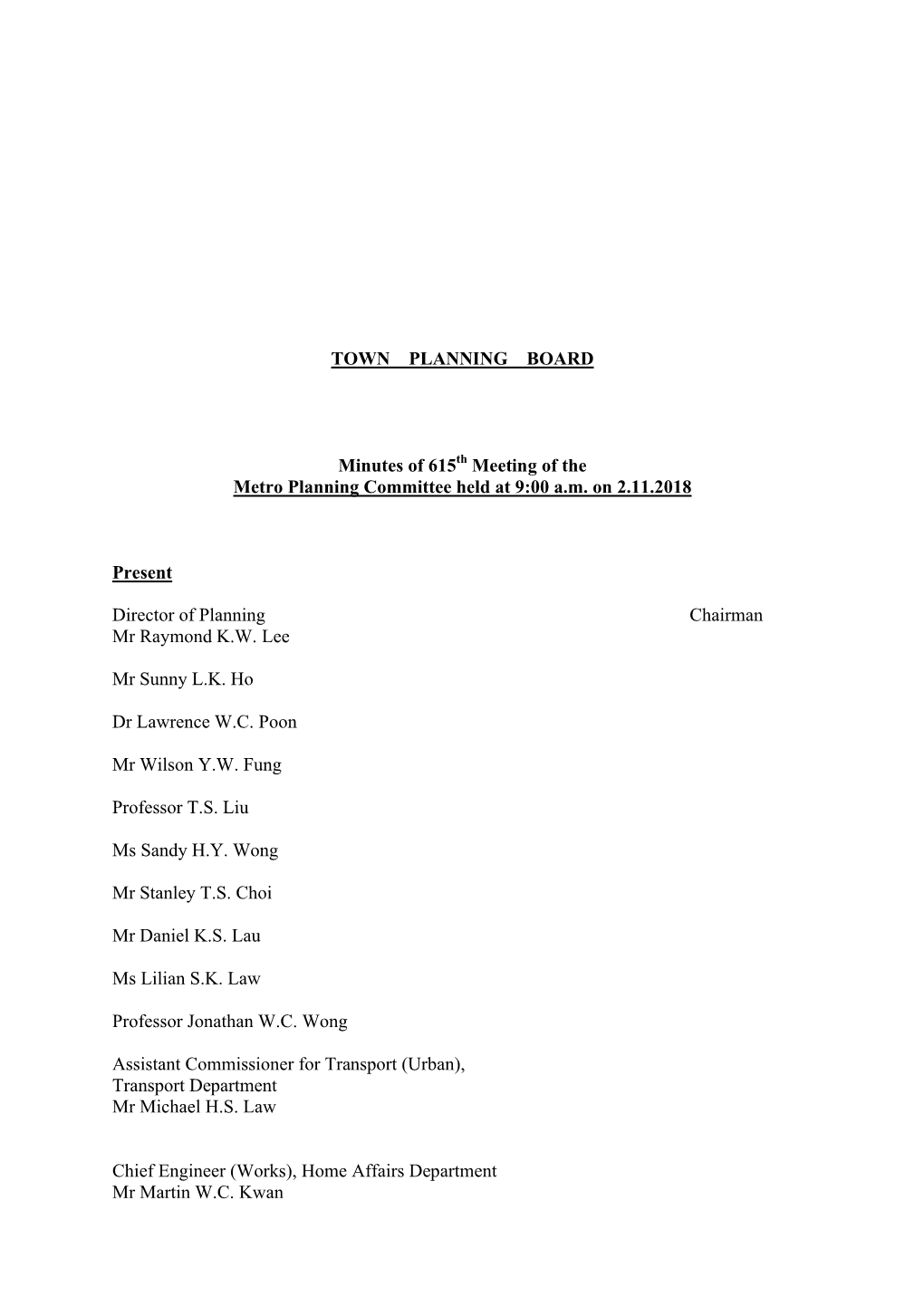 TOWN PLANNING BOARD Minutes Of