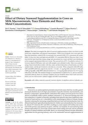 Effect of Dietary Seaweed Supplementation in Cows on Milk Macrominerals, Trace Elements and Heavy Metal Concentrations