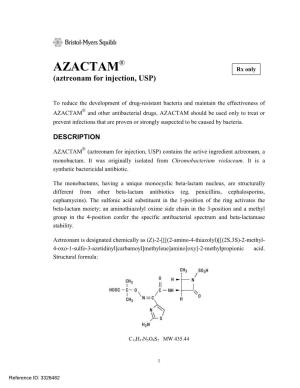 Azactam (Aztreonam) Injection Label
