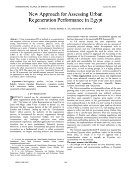 New Approach for Assessing Urban Regeneration Performance in Egypt
