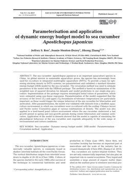 Parameterisation and Application of Dynamic Energy Budget Model to Sea Cucumber Apostichopus Japonicus