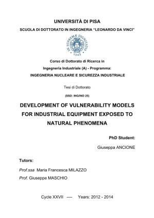 Development of Vulnerability Models for Industrial Equipment Exposed to Natural Phenomena