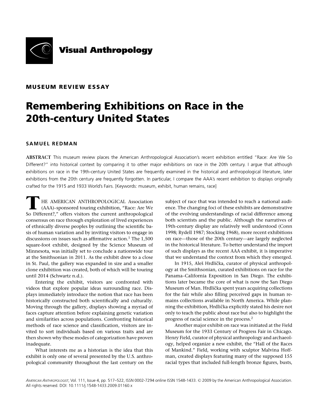 Remembering Exhibitions on Race in the 20Th-Century United States