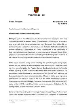 Press Release November 26, 2016 No