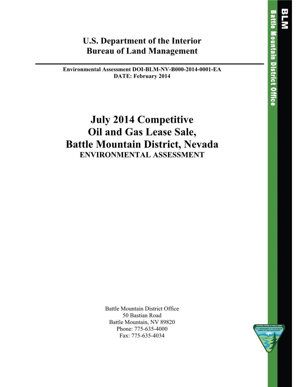 2014 Battle Mountain Oil & Gas Lease Sale