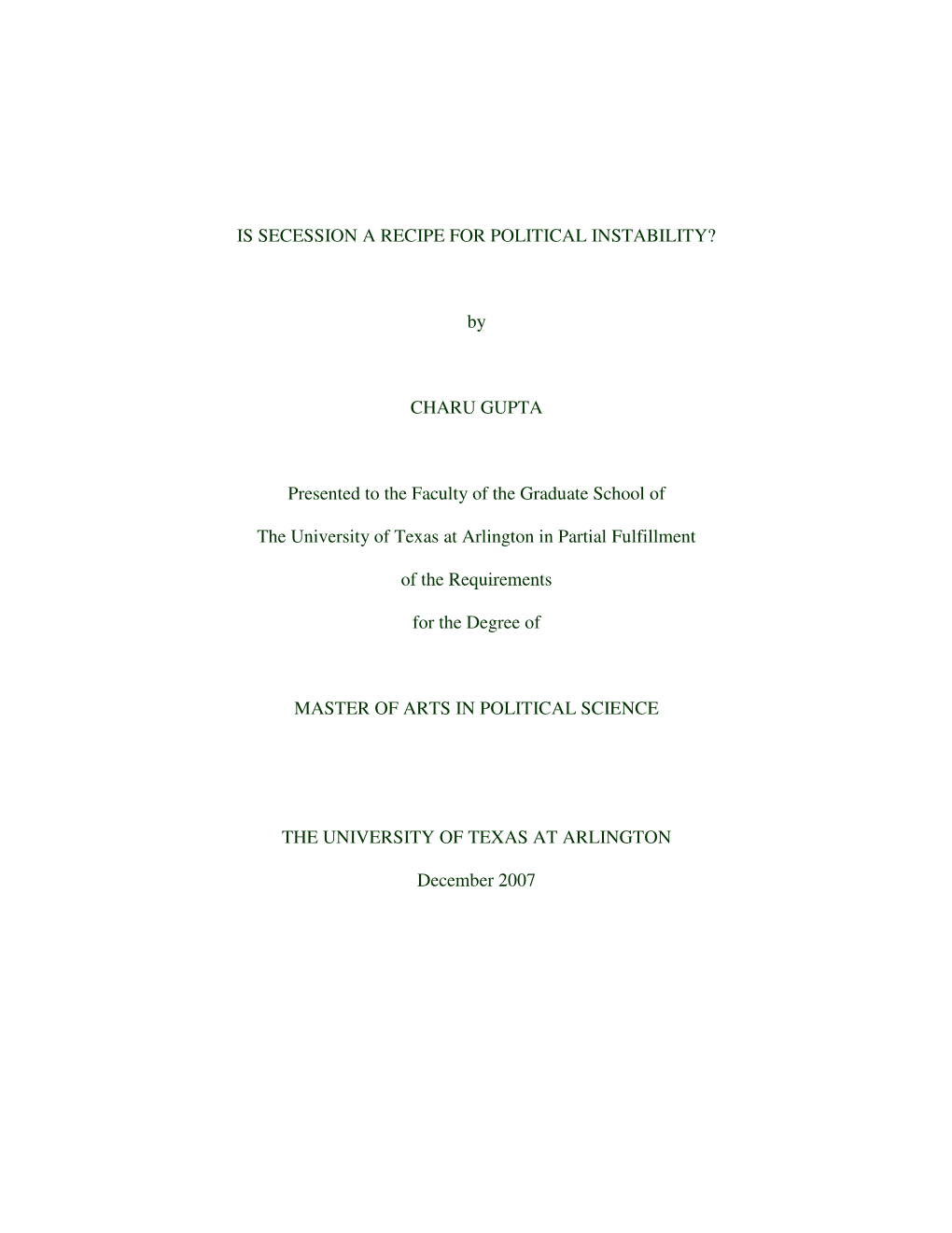 IS SECESSION a RECIPE for POLITICAL INSTABILITY? By