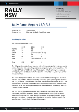 Rally Panel Report 13/4/15