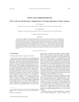 NOTES and CORRESPONDENCE Nitric Acid–Sea Salt Reactions