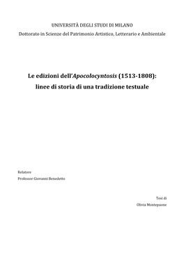 Le Edizioni Dell'apocolocyntosis (1513-1808)
