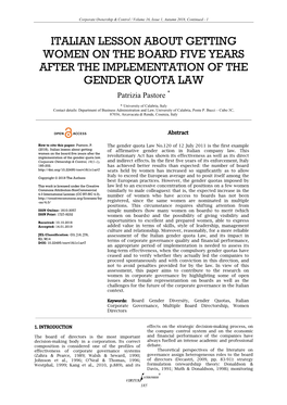 Italian Lesson About Getting Women on the Board Five Years After the Implementation of the Gender Quota Law