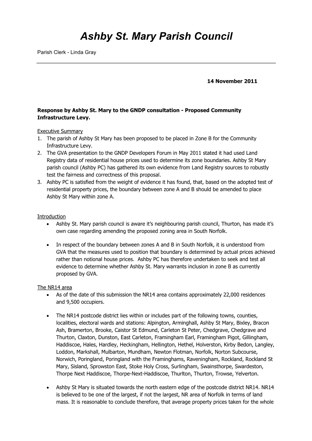 Ashby St Mary Parish Council (Ashby PC) Has Gathered Its Own Evidence from Land Registry Sources to Robustly Test the Fairness and Correctness of This Proposal