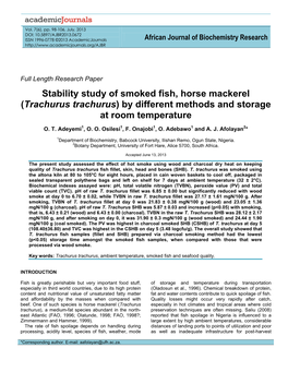 Stability Study of Smoked Fish, Horse Mackerel (Trachurus Trachurus) by Different Methods and Storage at Room Temperature