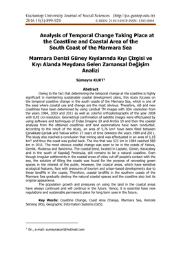 Analysis of Temporal Change Taking Place at the Coastline and Coastal Area of the South Coast of the Marmara Sea