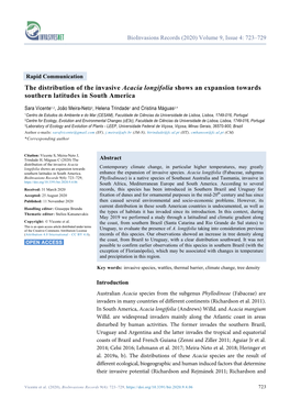 Acacia Longifolia Shows an Expansion Towards Southern Latitudes in South America