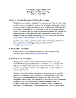 A PDF of Columbia University Libraries' Collection Development